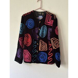 Allure 80s Vintage Sweater Triangle Swirly Novelty Print Cozy Unique M Button Up
